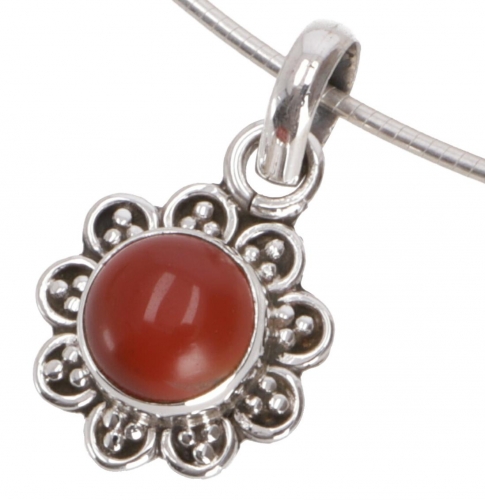 Boho silver pendant, Indian chain pendant, silver flower pendant - carnelian - 2 cm 1,5 cm