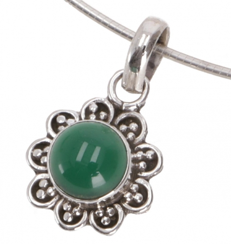 Boho silver pendant, Indian chain pendant, silver flower pendant - aventurine - 2 cm 1,5 cm