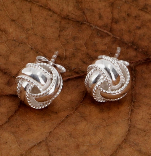 Silver stud earrings ball in endless knot - model 3 - 1,7 cm 1 cm