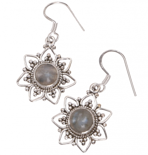 Boho silver earrings, Brazilian sun, ethno earrings - labradorite - 2,5 cm 1,8 cm