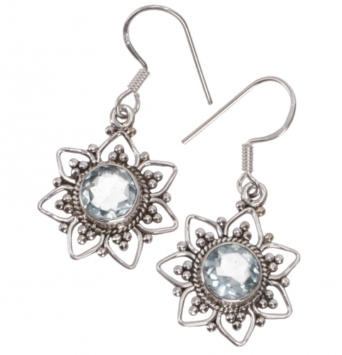 Boho silver earrings brazilian sun, ethno earrings - aquamarine - 2,5 cm 1,8 cm