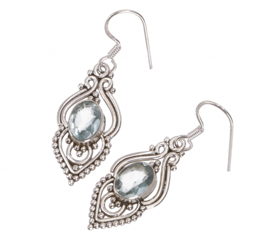 Boho silver earrings, Indian silver tube rings - aquamarine - 3x1,5x0,7 cm 