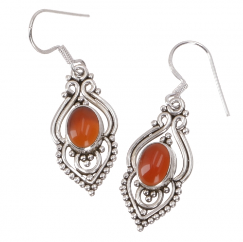 Boho silver earrings, Indian silver hoop earrings - carnelian - 3x1,5x0,7 cm 