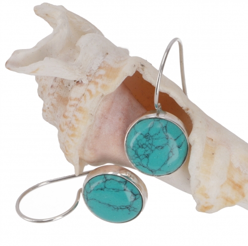 Round boho silver earrings - turquoise - 3 cm 1 cm