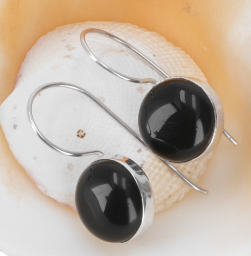 Round boho silver earrings - onyx - 3 cm 1 cm