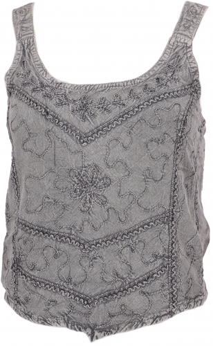 Embroidered top boho chic, hippie stonewashed top - gray