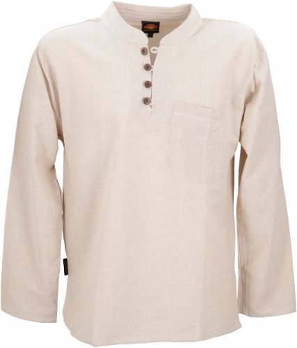 Nepal ethno yoga shirt with coconut buttons, kurta shirt, casual shirt with stand up collar - cream