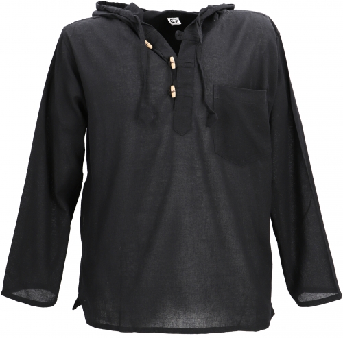 Nepal shirt, goa hippie sweatshirt, yoga shirt, slip-on shirt with hood - black