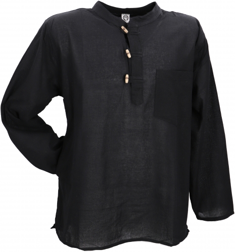 Nepal Fischerhemd, Goa Hippie Hemd, Yogahemd, Freizeithemd - schwarz