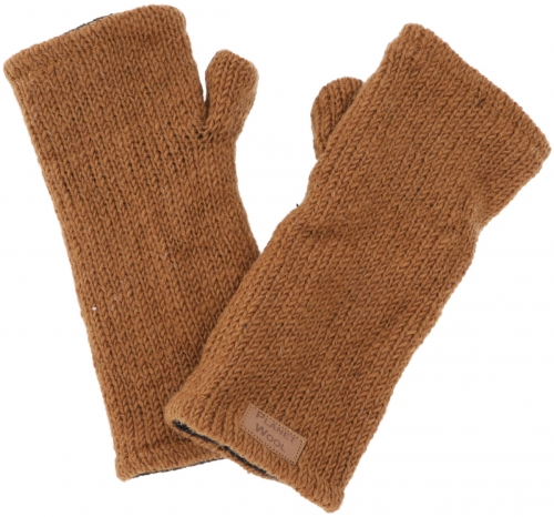 Hand-knitted wrist warmers, hand warmers, wrist warmers from Nepal, arm warmers - camel