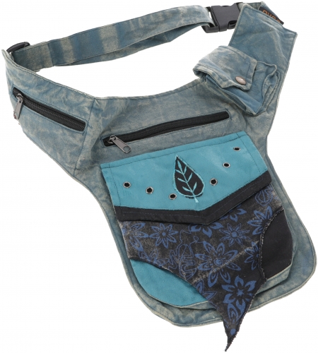 Goa belt bag, fanny pack, patchwork sidebag - blue - 30x20 cm