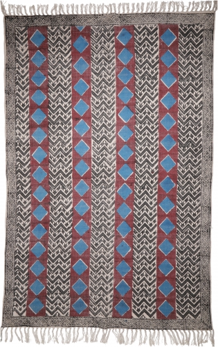 Handgewebter Blockdruck Teppich aus natur Baumwolle mit traditionellem Design - Muster 1 - 120x190x0,2 cm 