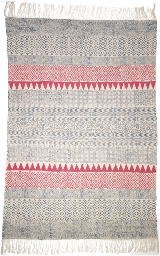 Handgewebter Blockdruck Teppich aus natur Baumwolle mit traditionellem Design - Muster 10 - 120x180x0,2 cm 