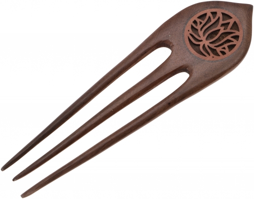 Ethno wooden hair clip, boho hair pin, hair fork - lotus - 14x3,5 cm