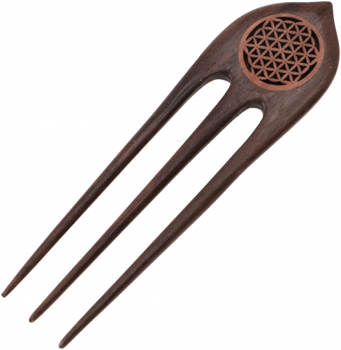 Ethno wooden hair clip, boho hair pin, hair fork - flower of life 2 - 14x3,5 cm