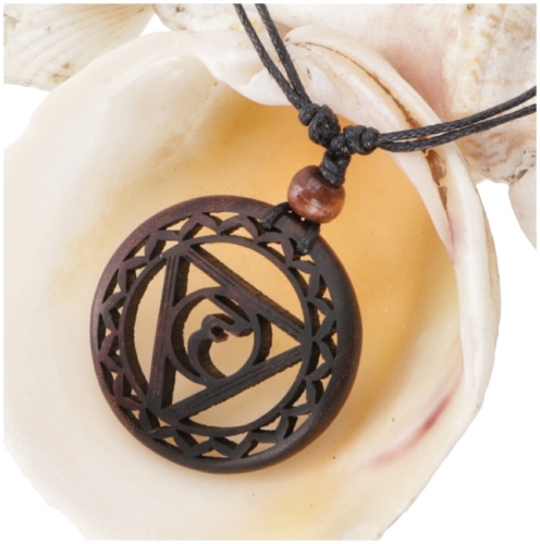 Chakra Halskette, Boho Chakra Kette aus Holz - Vishudda - 3,5 cm