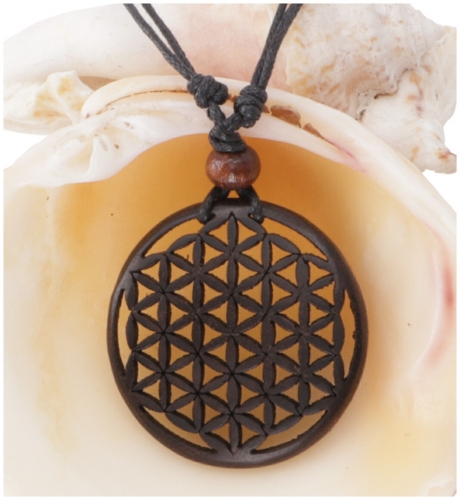 Ethno wooden jewelry necklace, surfer necklace - Flower of life 3 3,5 cm