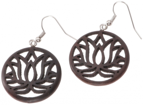 Ethno earrings, Boho wooden earrings - Lotus - 4,5 cm 3 cm