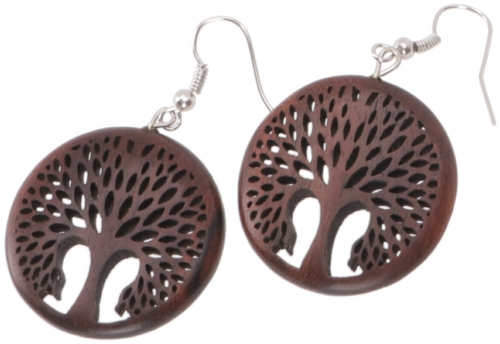 Ethno earrings, boho wooden earrings - tree of life - 4,5 cm 3 cm