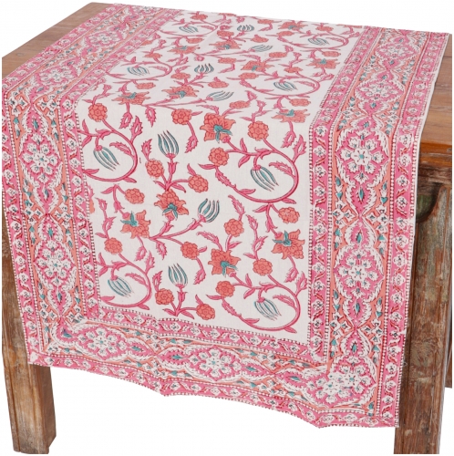 Tablecloth, Table runner block print, Boho tablecloth - pink - 120x50x0,2 cm 