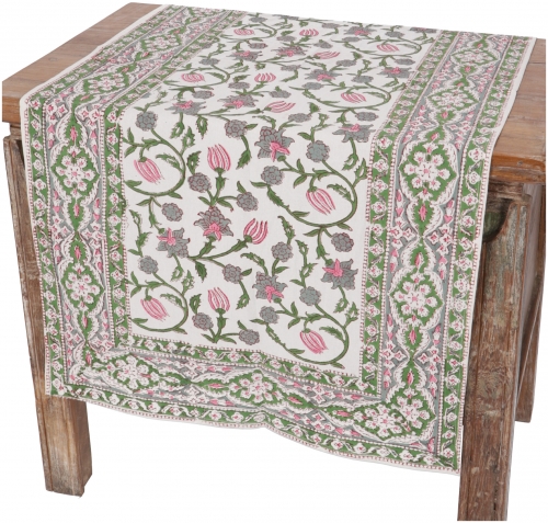tablecloth, table runner block print, Boho tablecloth - green - 50x120x0,3 cm 