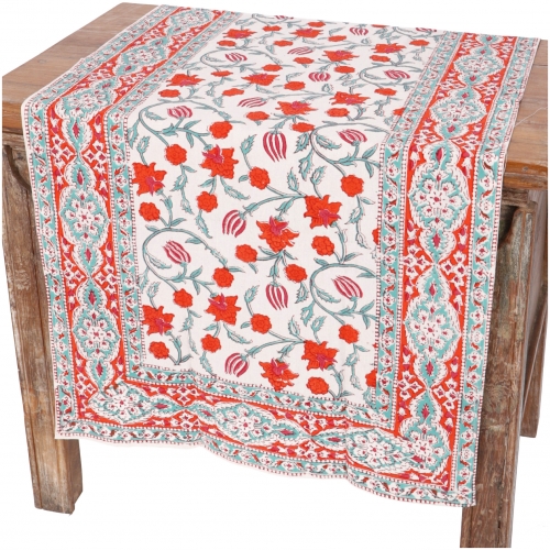 Tablecloth, table runner block print, boho tablecloth - orange - 50x120x0,3 cm 