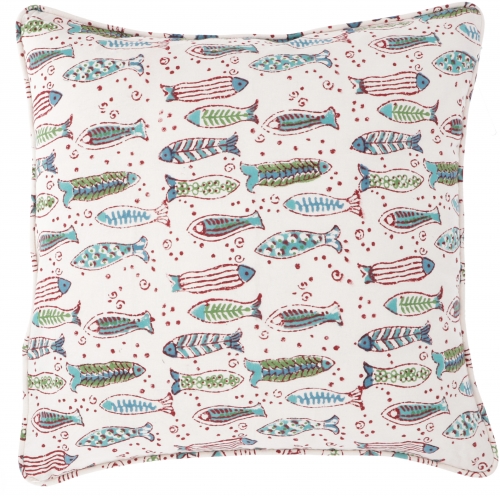 Block print cushion cover, cushion cover with fish, decorative cushion cover with traditional design 50*50 cm - pattern 8