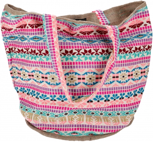 Handgefertigte Boho Shopper Tragetasche, Strandtasche, Einkaufstasche - pink/bunt - 40x45x30 cm 