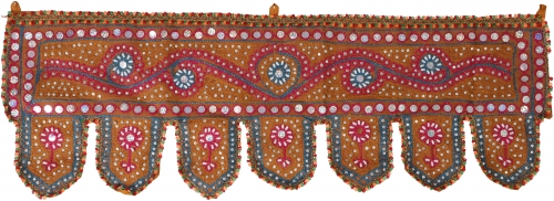 Indian wall hanging, oriental pennant with sequins, Toran - mustard - 30x85x0,2 cm 