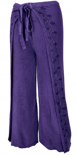 Palazzo pants, long boho culottes, wrap pants, summer pants purple - model 1