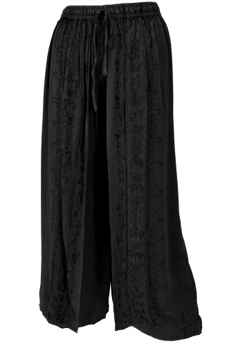 Palazzo pants, long boho culottes, oriental pants, embroidered summer pants - black