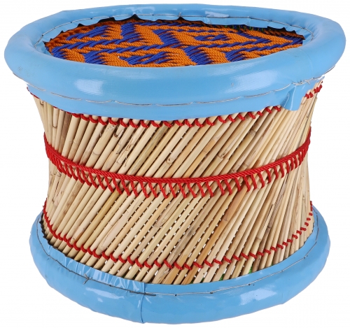 Indian wicker stool, bamboo stool, pouf, basket storage - light blue - 26x38x38 cm  38 cm