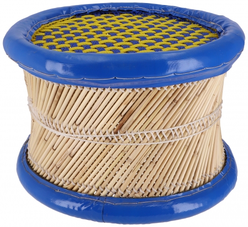 Indian wicker stool, bamboo stool, pouf, basket storage - blue - 26x38x38 cm  38 cm