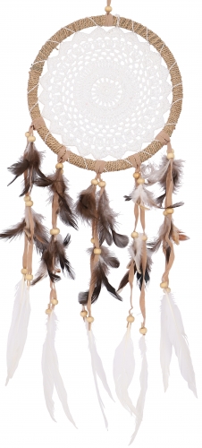 Dreamcatcher with crocheted lace - white 22 cm