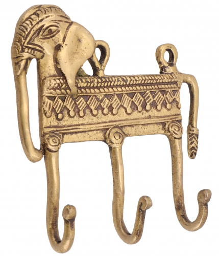 Filigree decorated 3` brass wall hook, wall coat rack, key holder with engraving - elephant/brass - 12x12x3,5 cm 