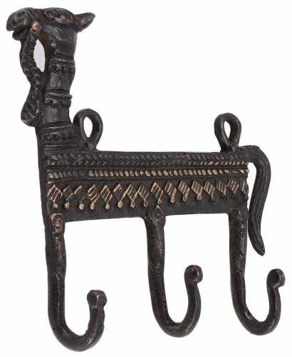 Filigree decorated 3` brass wall hook, wall coat rack, key holder, coat hook - camel/antique brown - 13x13x3,5 cm 