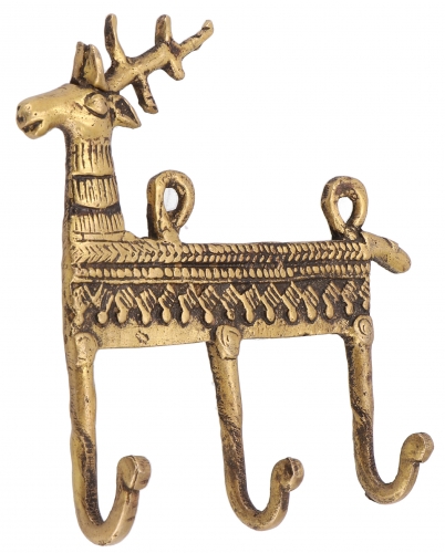Filigree decorated 3` brass wall hook, wall coat rack, key holder, coat hook - stag/brass - 13x13x3,5 cm 