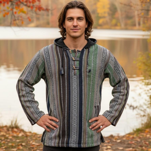 Goa hoodie, baja hoodie, boho style hoodie - green