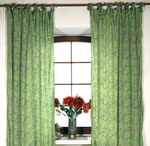 Silky boho curtains, 1 pair of bohemian curtains made of saree fabric, unique 250 cm - green