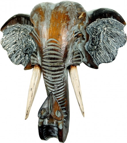 Fein geschnitzte Maske, Wanddekoration Elefant Head aus Balsaholz  - 30x32x12 cm 