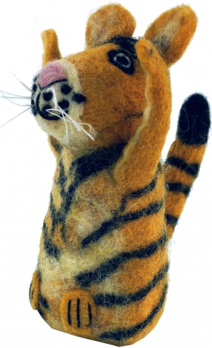 Filz Eierwrmer, handgemachte Filzdekoration aus Nepal, Filztier - Tiger - 15x7x7 cm 