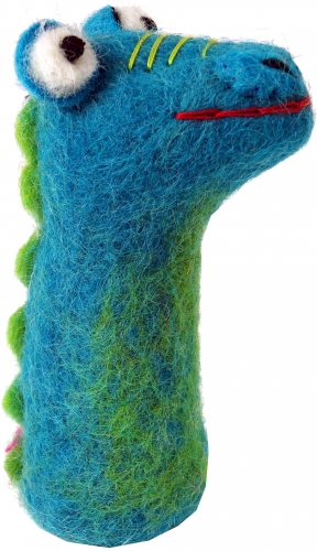 Handgemachte Fingerpuppe aus Filz - Drache/blau - 9x4x3 cm 
