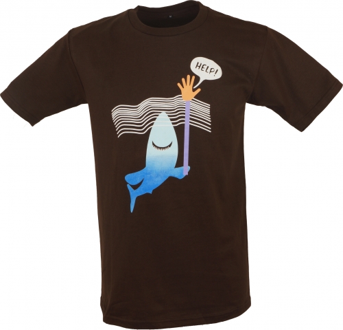 Fun Retro Art T-Shirt `Help` - braun
