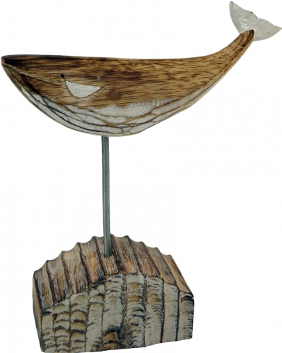 Carved wooden figure of a whale, Moby Dick 1, on a wooden metal stand - Model 1 - 24x20x7 cm 
