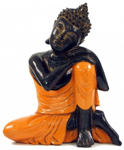 Geschnitzte sitzender Buddha Figur, trumender Buddha - orange/rechts - 28x21x12 cm 