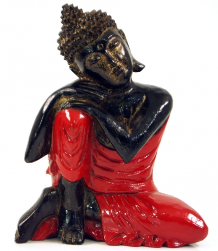 Geschnitzte sitzender Buddha Figur, trumender Buddha - rot/links - 28x21x12 cm 