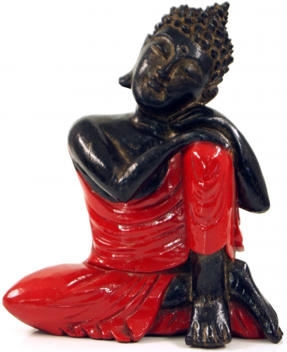 Geschnitzte sitzender Buddha Figur, trumender Buddha - rot/rechts - 28x21x12 cm 