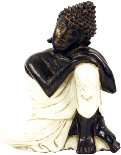 Carved seated Buddha figure, dreaming Buddha - white/right - 28x21x12 cm 