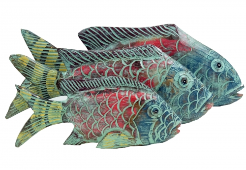 Carved fish, decorative object fish in 3 sizes - colorful