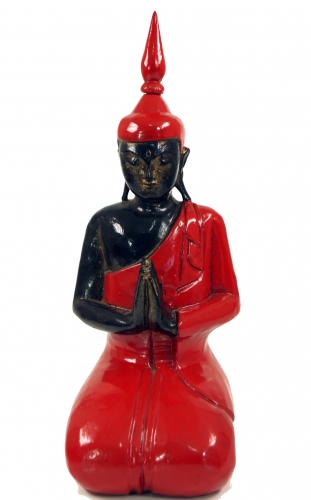 Geschnitzter kniender Buddha im Anjali Mudra - rot 37 cm